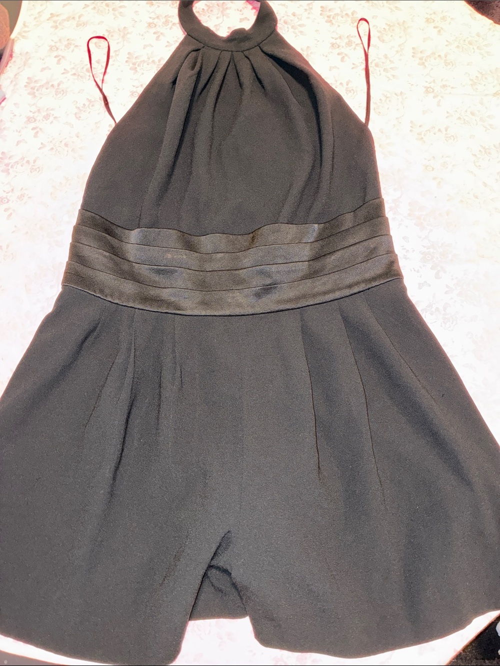 Black Halter Romper with silk Waistband